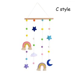 ZOONAI Hanging Photo Display with Pom Pom Star Moon Cloud Rainbow Wall Hanging Pictures Decor for Home Office Xmas Bedroom Baby Kids Rooms Decoration 25 Wooden Clips